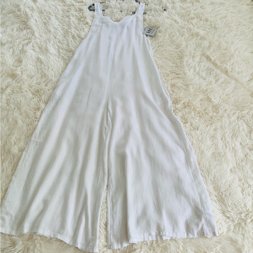 HAUTE HIPPIE STYLE Brilliant White Linen Blend Swimsuit Cover-up Jumpsuit - Picture 9 of 13